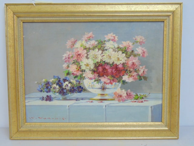 Painting, floral still-life, signed K. Vukovic (Kleist), 15.5" by 19.75" framed size (1 of 4)