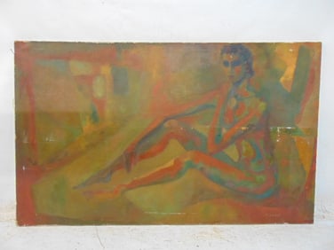 Painting, seated figure, signed "R.C.B.", Robert C. Boernstein, oil on canvas, 34.75" by 57.25",