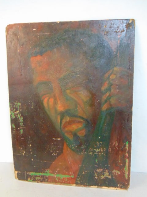 Painting, portrait of a man & abstract (double sided), by Bob Boernstein, oil on Masonite, 32" by (1 of 4)
