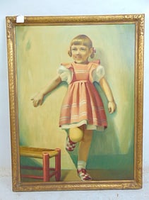 Painting, young girl, by Ernie Olsen (not signed), oil on canvas, 44" by 34" framed size
