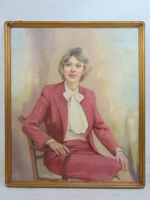 Painting, portrait of a woman, signed Ernie Olsen, oil on canvas, 38.5" by 32.5"