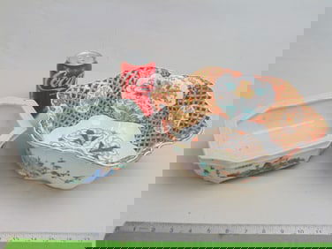 2 Chinese porcelain bowls, floral decorated, one might have taken a lid, 11.5" by 10", 4" tall,