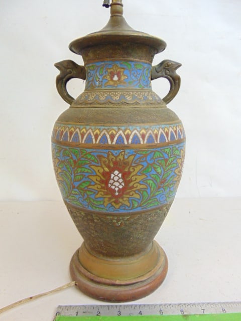 Cloisonne table lamp, floral decorated, height is 21.5": Cloisonne table lamp, floral decorated, height is 21.5"