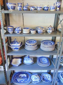 Huge lot of Blue Willow dinnerware, includes various plates, cups & saucers, bowls, serving