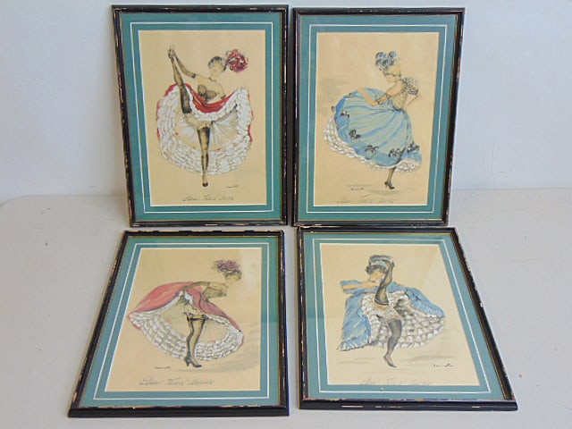 Set 4 prints, "Paris, French Cancan, signed Janicotte, each print (framed size) is 15 5/8" by 11.75" (1 of 5)