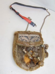 Scottish Sporran Fur & silver, 7" wide, 8.5" tall