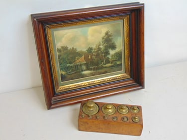 Walnut Victorian frame & weight set in wood black, frame opening is 8" by 10"