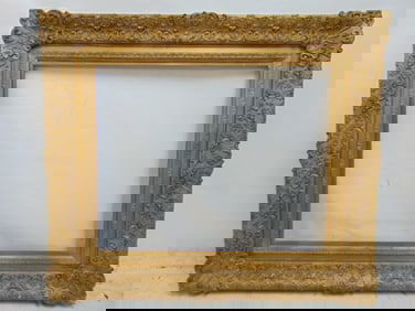 Large carved gilt frame, has some loss, inner dimensions are 26" by 32.5", outer 38" by 44"