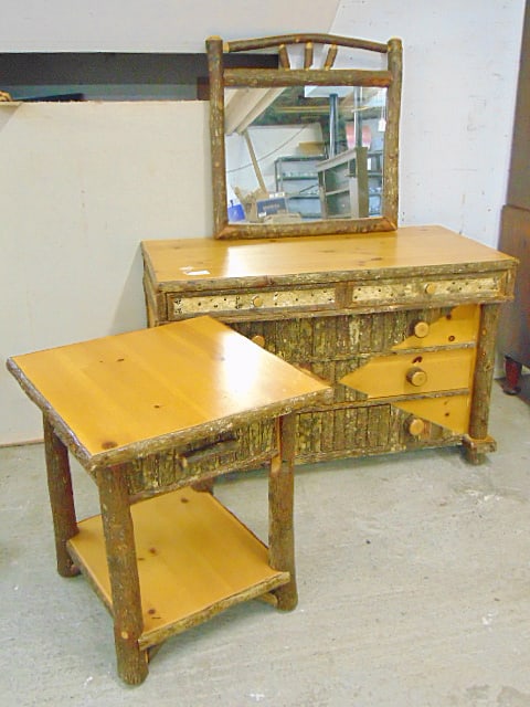 Old Hickory signed set, chest with mirror, table, chest is 49" by 25.25", height is 32.25" (1 of 8)