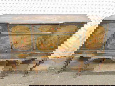 Chinois sideboard, decorated with various scenes, 61.5" wide, 24.5" deep, height is 39", some loss