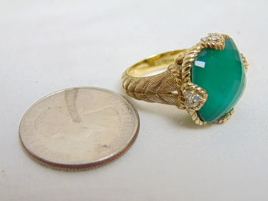 Jewelry. Judith Ripka sterling silver ring w/ Chalcedony faceted stone w/ CZ Thailand, size 6