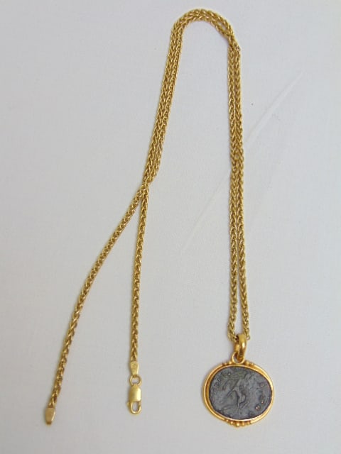 Jewelry. Gold Coin pendant, necklace 22k pendant w/ 14kt chain, 14.65 grams chain only. 7.74 grams (1 of 6)