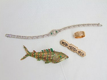 Lot of Gold Jewelry & other to include antique 10k rose gold wedding band;