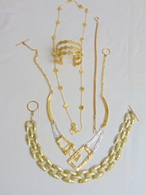 Jewelry. Designer costume lot & other signed Karine Sultan necklace, French designer; triple design