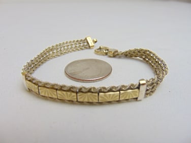 Jewelry. 14kt yellow gold & 925 bracelet 11.15 grams, 7 1/2" length, hallmark 925 14k