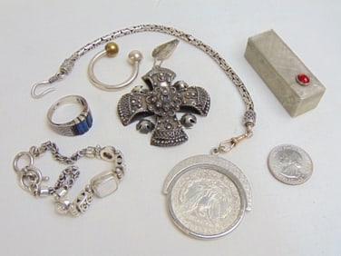 Jewelry. Sterling lot of jewelry to include Mexican, Tiffany & Co. 800 lipstick case, ring,