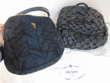 Couture Designer Prada handbags black leather shoulder bag & black material shoulder bag