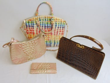 3 purses, handbags, one brown leather vintage 2 Brahmin leather handbags one with matching wallet