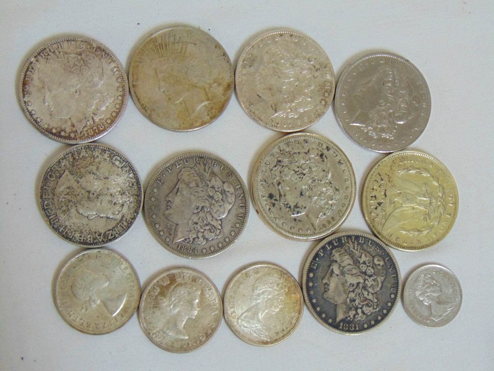 Silver coin lot, 8 US silver dollars, 2.75 cents Canadian 50% silver (1 of 4)