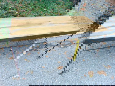 Steel base, chestnut top industrial, commercial table, table is 68.6" by 33", height is 30"