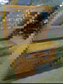 Maple Hoosier cabinet, multi drawer top with cabinet sides,46" wide, 26" deep, height is