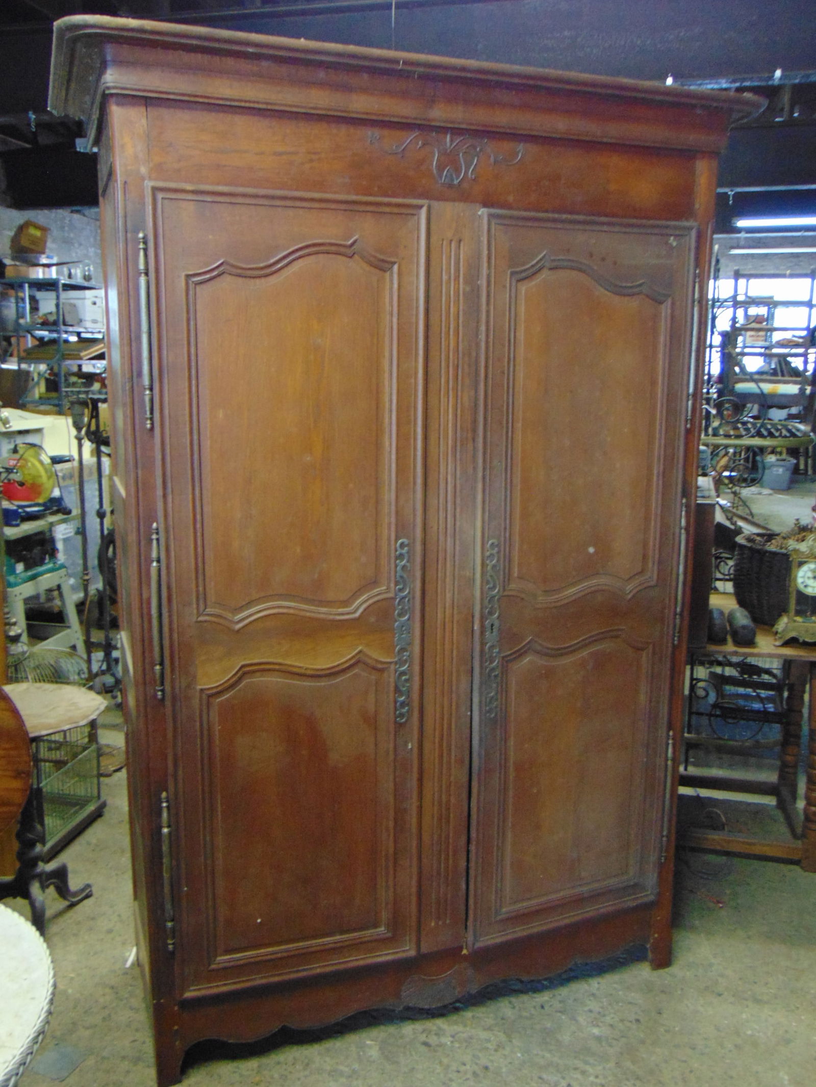 Large double door French armoire, carved detail, no shelves, cabinet is 63.5" wide, 25" deep, height (1 of 5)