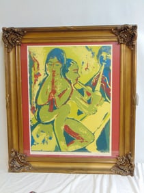 Lithograph, "Recorder Players", signed Shirley Binin, edition 4/11, 33.5" by 29.25"