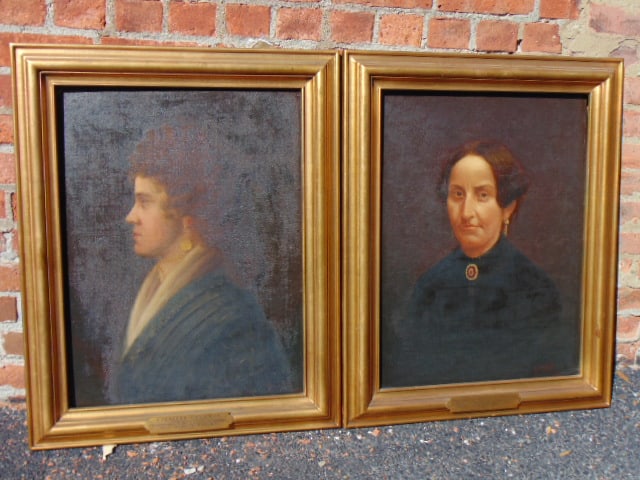 Pair painting, portraits, by J. Redding Kelley, "Miss Mary Elizabeth de Peyster" & "Cornelia: Pair painting, portraits, by J. Redding Kelley, "Miss Mary Elizabeth de Peyster" & "Cornelia Beekman", both relatives of Mrs. Benjamin H. Field, oil on board, 23.5" by 17.75", framed size is 29 1/8" b