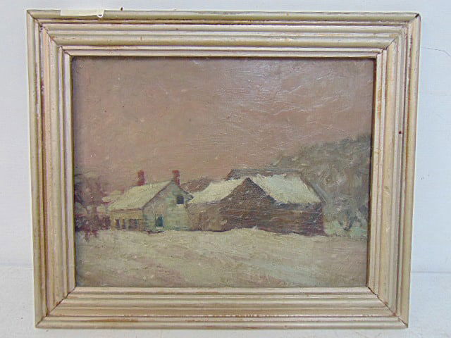 Painting, "Winter Twilight", Robert Emmett Owen, unsigned, oil on board, 9.25" by 12.25", 12.25" by: Painting, "Winter Twilight", Robert Emmett Owen, unsigned, oil on board, 9.25" by 12.25", 12.25" by 14.75" framed