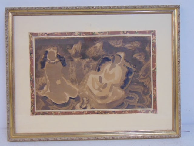 Watercolor, two figures, signed Andre Marchand, painting is 10 78" by 17.5" ( 19.75" by 25 7/8": Watercolor, two figures, signed Andre Marchand, painting is 10 78" by 17.5" ( 19.75" by 25 7/8" framed)