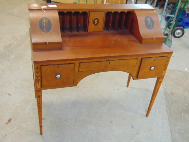 Carlton style desk, decorated with oval portrait paintings and decorated legs, desk is 42" by 20.5",: Carlton style desk, decorated with oval portrait paintings and decorated legs, desk is 42" by 20.5", height is 37.75"