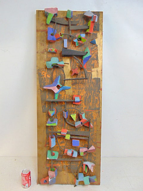 Mixed media, "The Persian" Theodore Haupt, wood & painted plaster pieces on plywood, 48" by 18": Mixed media, "The Persian" Theodore Haupt, wood & painted plaster pieces on plywood, 48" by 18"