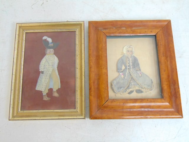 2 small collages, children, in gilt & bird's eye frames, 105/8" by 9" & 10.5" by 7.5": 2 small collages, children, in gilt & bird's eye frames, 105/8" by 9" & 10.5" by 7.5"