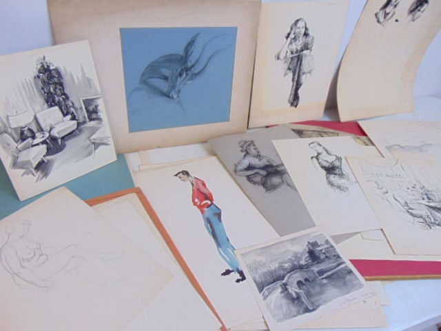 Large lot of art by William Yeiser, includes drawings, watercolors & prints, subjects range from: Large lot of art by William Yeiser, includes drawings, watercolors & prints, subjects range from interior scenes, town scenes, portrait studies & more, too much to list!