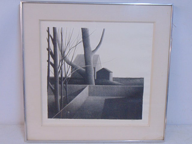 Print, "Backyard I", signed Robert Kipniss, marked Printers Proof, 17.75" by 18.75", (24: Print, "Backyard I", signed Robert Kipniss, marked Printers Proof, 17.75" by 18.75", (24 1/8" by 25" framed size)