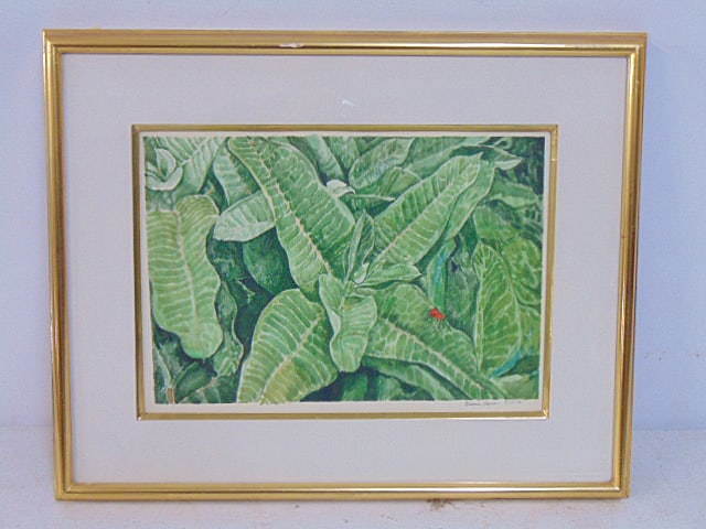 Painting, bug on leaves, signed Marvin Hayes, 9.25" by 13.25", framed size is 15.75" by 19.75": Painting, bug on leaves, signed Marvin Hayes, 9.25" by 13.25", framed size is 15.75" by 19.75"