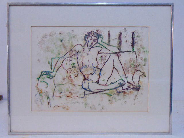 Monotype print, "The Model", by Joseph Solman, 10.5" by 14.5", 16.25" by 20 3/8" framed: Monotype print, "The Model", by Joseph Solman, 10.5" by 14.5", 16.25" by 20 3/8" framed