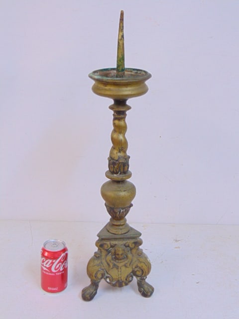 Heavy brass pricket candle holder, 25.75" tall: Heavy brass pricket candle holder, 25.75" tall
