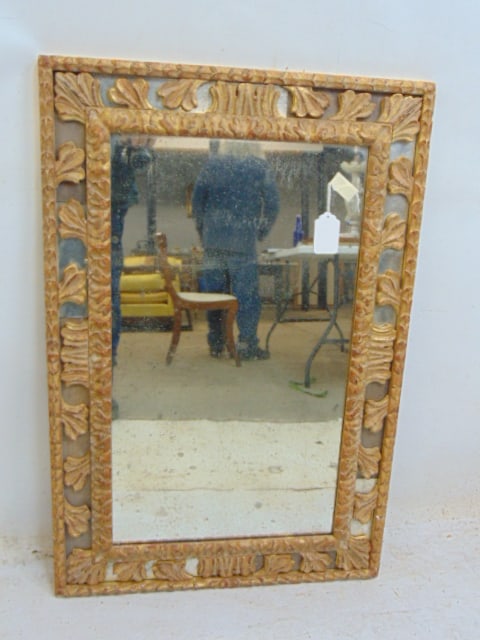 Carved & gilt wood framed mirror with reticulated mirrored border, 36.75" by 24.75": Carved & gilt wood framed mirror with reticulated mirrored border, 36.75" by 24.75"