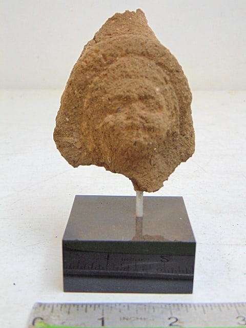 Ancient Egyptian terracotta head, Alexandria, 3 3/8" tall: Ancient Egyptian terracotta head, Alexandria, 3 3/8" tall