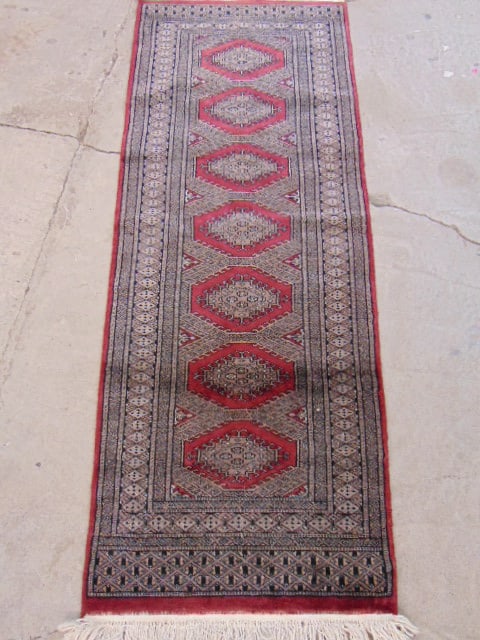 Small Bokhara runner, 68" by 26", dark red & grey: Small Bokhara runner, 68" by 26", dark red & grey