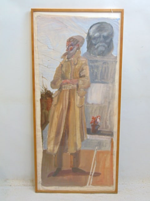 Painting, Self Portrait with Karl Marx, Robert Andrew Parker, Highgate Cemetery 1978, watercolor,: Painting, Self Portrait with Karl Marx, Robert Andrew Parker, Highgate Cemetery 1978, watercolor, 51" by 23.5"
