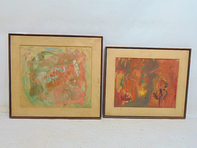 2 paintings, abstract, signed Werner Schier, 1959, oil on board, 25" by 27.5" & 22" by 26" (framed: 2 paintings, abstract, signed Werner Schier, 1959, oil on board, 25" by 27.5" & 22" by 26" (framed size)