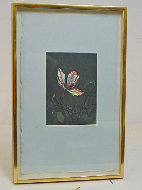 Monotype print, Untitled, Floral scene, signed Joseph Goldyne, 1983, "Purchased from Impressions: Monotype print, Untitled, Floral scene, signed Joseph Goldyne, 1983, "Purchased from Impressions Gallery 1983", 15.25" by 9 3/8" (sheet size)