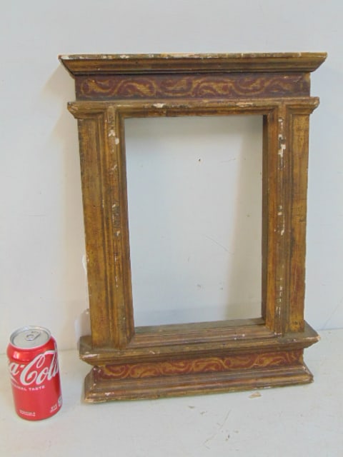 Antique Italian frame, gilt & paint decorated, 12.25" by 8" opening, total size 18.25" by 13.5": Antique Italian frame, gilt & paint decorated, 12.25" by 8" opening, total size 18.25" by 13.5"