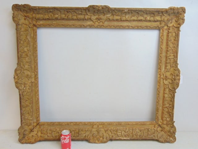 Large carved & gilt wood frame, 35" by 41.5" exterior, opening is 26" by 32.75": Large carved & gilt wood frame, 35" by 41.5" exterior, opening is 26" by 32.75"