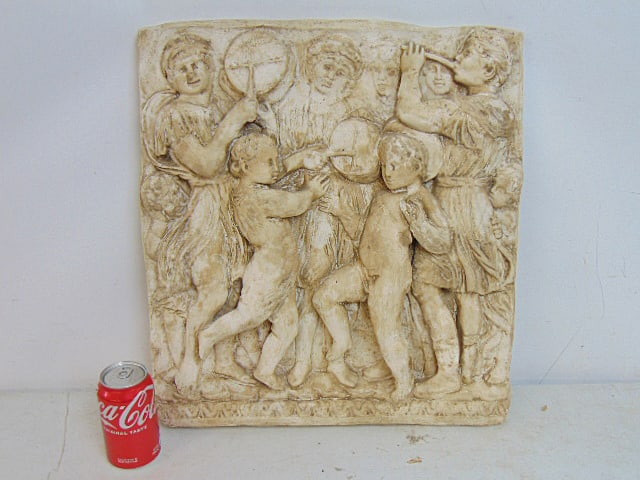 Plaster frieze, neoclassical scene with figures playing musical instruments, 20" by 18.5": Plaster frieze, neoclassical scene with figures playing musical instruments, 20" by 18.5"