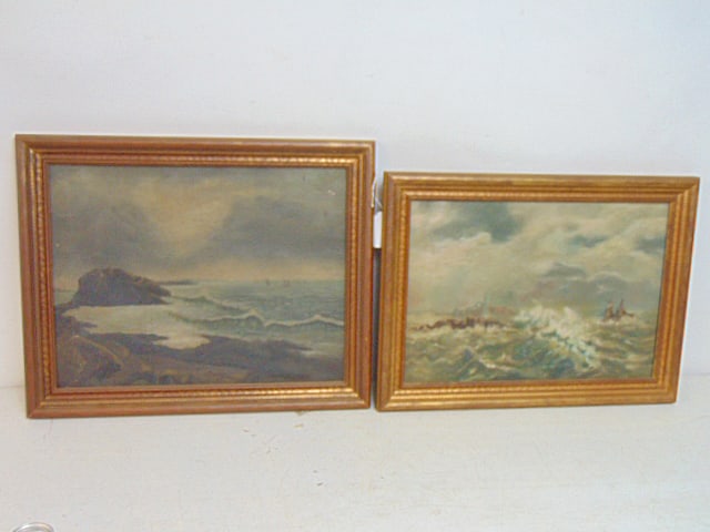 2 paintings, seascapes, signed E.F. Fowler, oil on canvas, 19.75" by 24.5" & 17.75" by 23.75": 2 paintings, seascapes, signed E.F. Fowler, oil on canvas, 19.75" by 24.5" & 17.75" by 23.75" (framed size)
