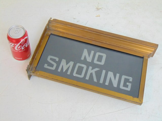 Vintage "No Smoking" sign, Frink Polaralite trademark, 1915, double sided, 15.5" long, 9" tall: Vintage "No Smoking" sign, Frink Polaralite trademark, 1915, double sided, 15.5" long, 9" tall