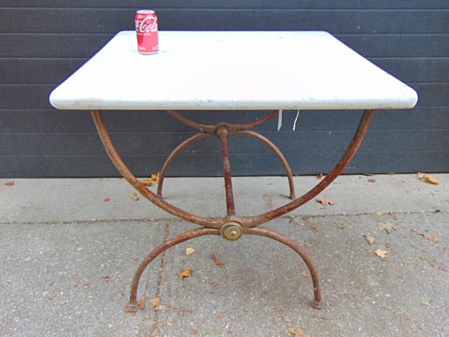 Iron base marble top table, thick marble, table is 31.75" by 32.75", height is 31": Iron base marble top table, thick marble, table is 31.75" by 32.75", height is 31"